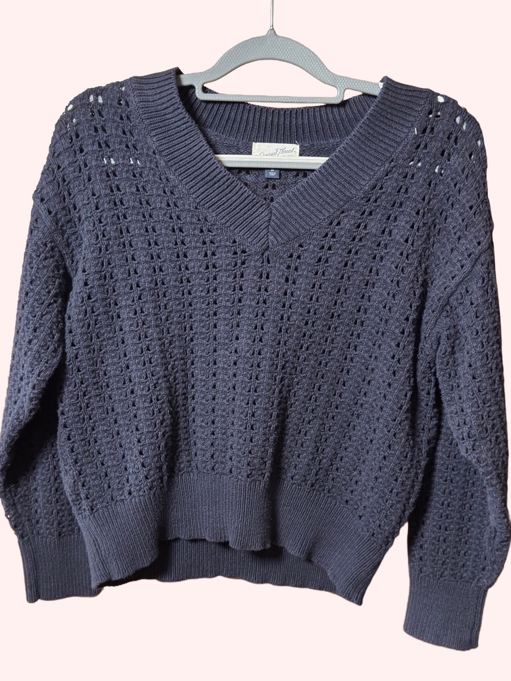 Universal Thread Open-Knit V-Neck Sweater in Charcoal